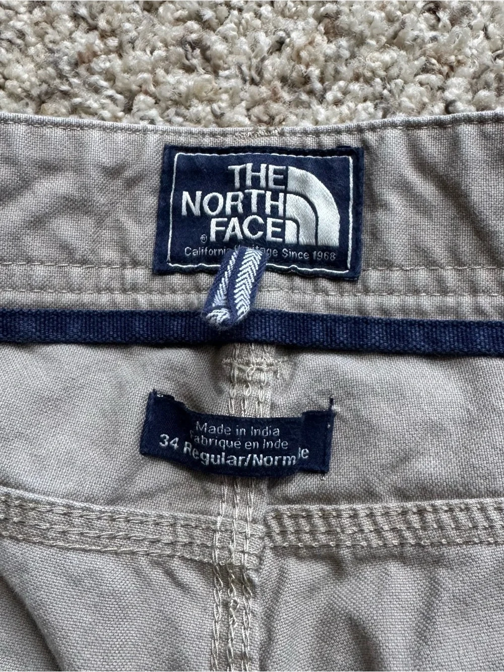 The North Face Mens 34 Regular Pants Beige Cotton Blend Straight Outdoor Hiking